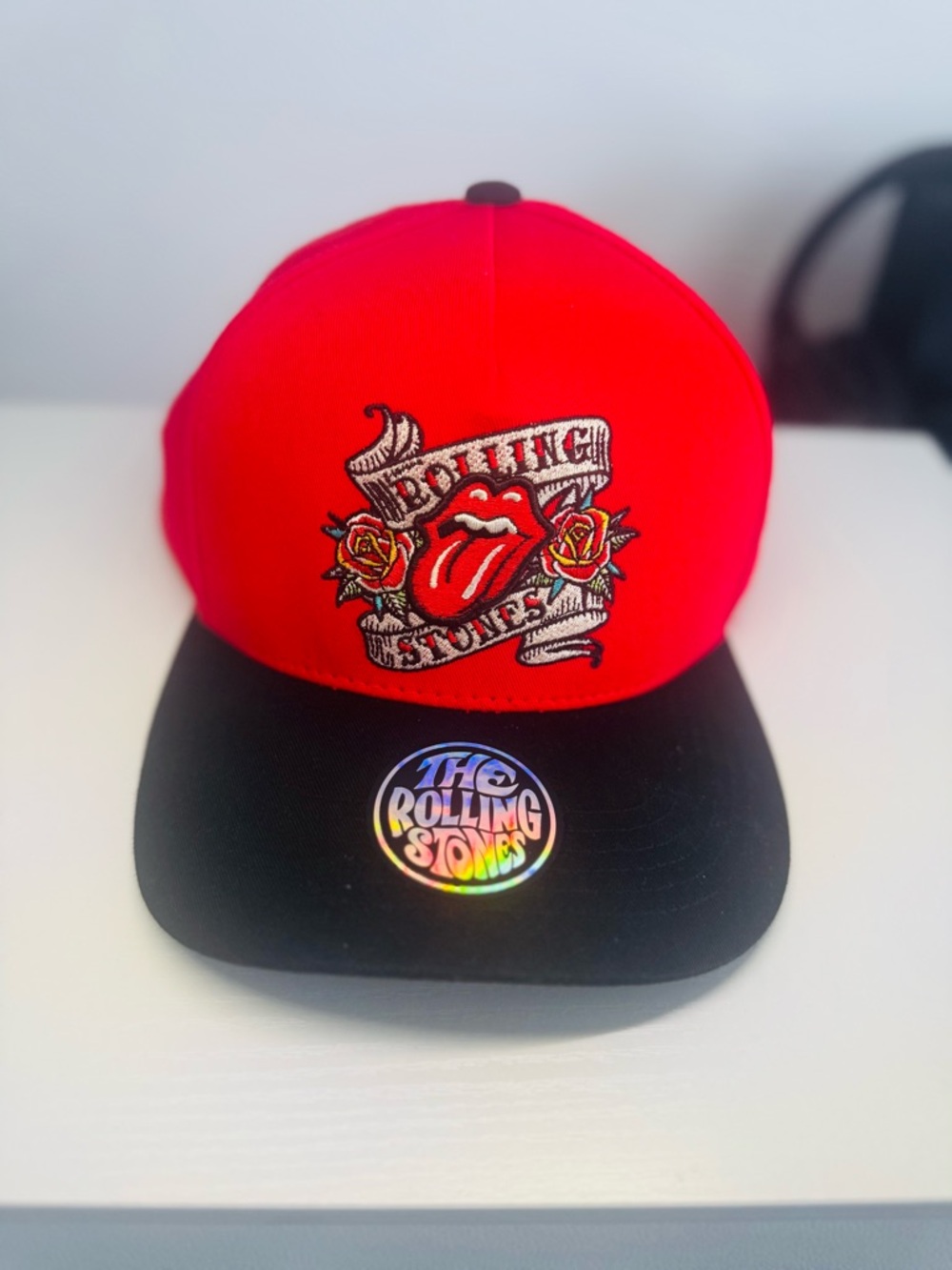 the Rolling Stones Red and Black Embroidered Logo Cap